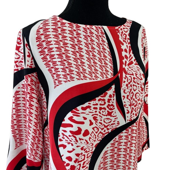 Ellen Tracy Red Black Animal Print Long Sleeve Top Small - Picture 5 of 5